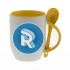 Yellow mug with a spoon with round logo Roomgram