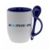 Blue mug with a spoon with Roomgram logo