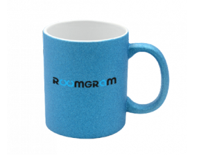 Ceramic mug blue mother-of-pearl with Roomgram logo 330ml