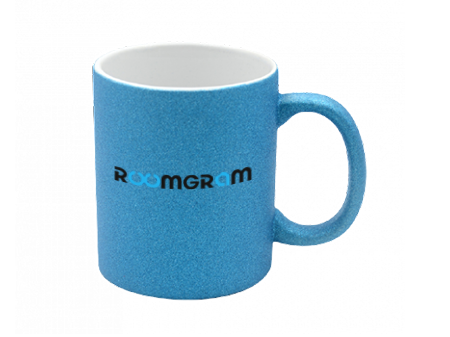 Ceramic mug blue mother-of-pearl with Roomgram logo 330ml