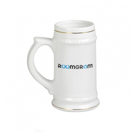 Ceramic beer mug white with Roomgram logo