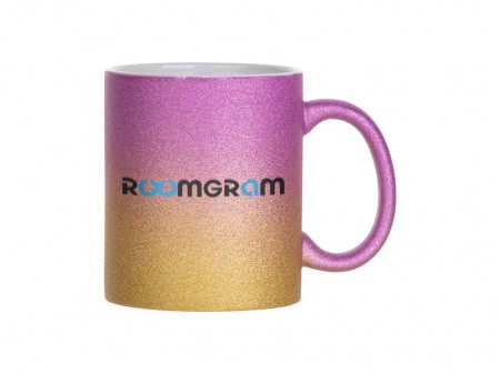 Purple-gold gradient glitter mug with Roomgram logo 330ml