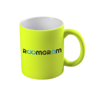 Ceramic mug neon yellow matt with Roomgram logo 330ml