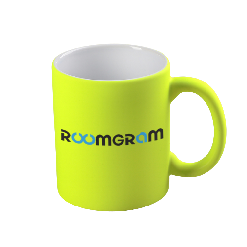 Ceramic mug neon yellow matt with Roomgram logo 330ml