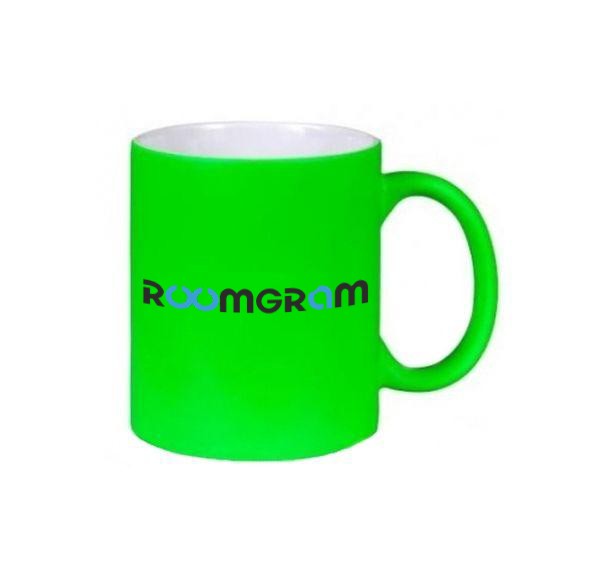 Mug ceramic green neon matte with Roomgram logo 330ml