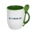 Green mug with a spoon with Roomgram logo