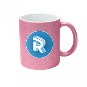 Ceramic mug pink mother-of-pearl with round logo Roomgram 330ml