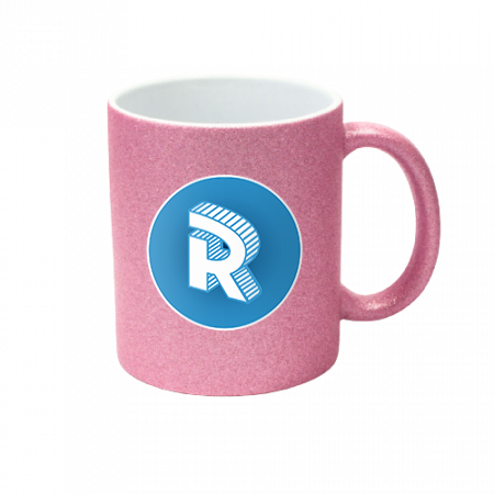 Ceramic mug pink mother-of-pearl with round logo Roomgram 330ml
