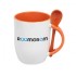 Orange mug with spoon with Roomgram logo