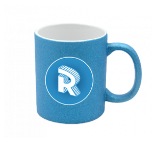 Ceramic mug blue mother-of-pearl with round logo Roomgram 330ml
