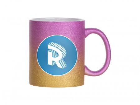 Gradient purple-gold glitter mug with round logo Roomgram 330ml