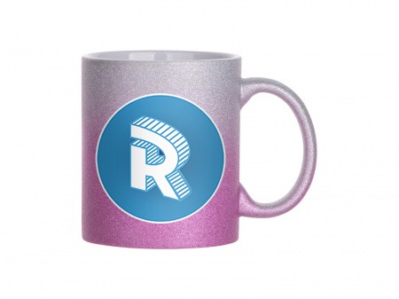 Mug glitter gradient silver-purple with round logo Roomgram 330ml