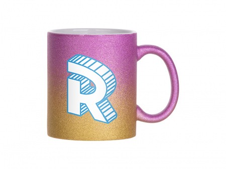 Mug glitter gradient purple-gold with logo letter Roomgram 330ml