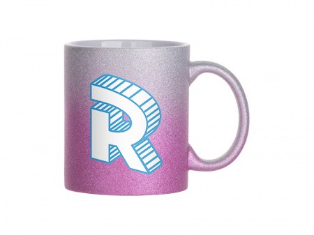 Mug glitter gradient silver-purple with logo letter Roomgram 330ml