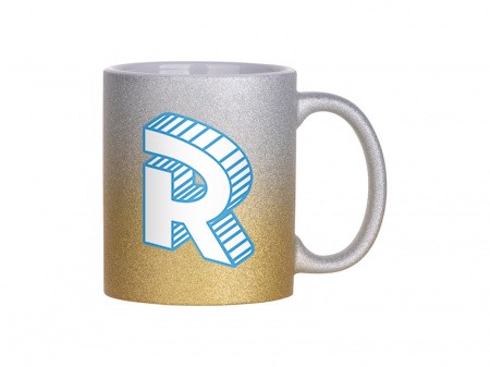 Mug glitter gradient silver-gold with logo letter Roomgram 330ml
