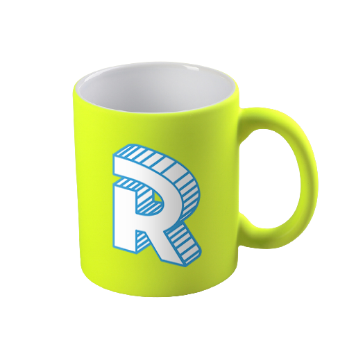 Ceramic mug neon yellow matte with logo letter Roomgram 330ml