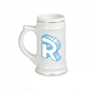 Ceramic beer mug white with logo letter Roomgram