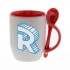 Red mug with a spoon with logo letter Roomgram