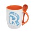 Orange mug with spoon with logo letter Roomgram