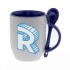 Blue mug with a spoon with logo letter Roomgram