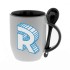 Black mug with spoon with logo letter Roomgram