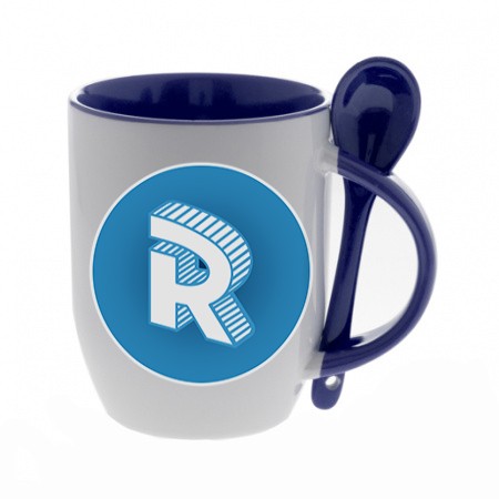 Blue mug with a spoon with round logo Roomgram