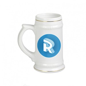 Ceramic beer mug white with round logo Roomgram